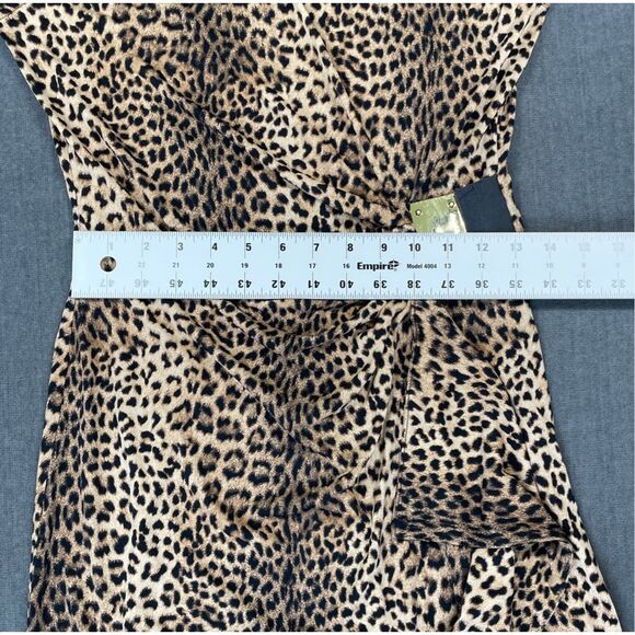 Michael Kors Leopard Print Ruched Dress Women M Brown Animal Long Sleeve Chic - Picture 5 of 10